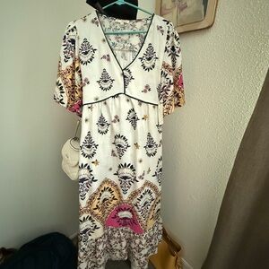 Fig and Flower Cream and Pink Maxi Sundress